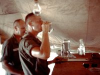 Al Zahorian and Duke Pond at the Officer's  Club bar.